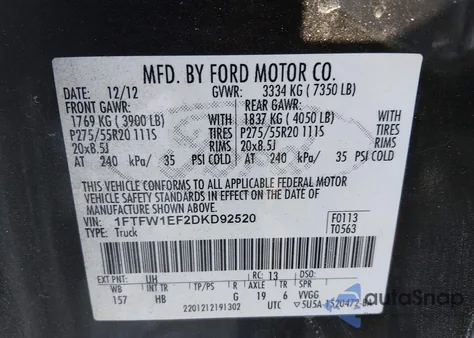 2013 Ford F-150 Lariat z USA, uszkodzony, nr VIN 1FTFW1EF2DKD92520